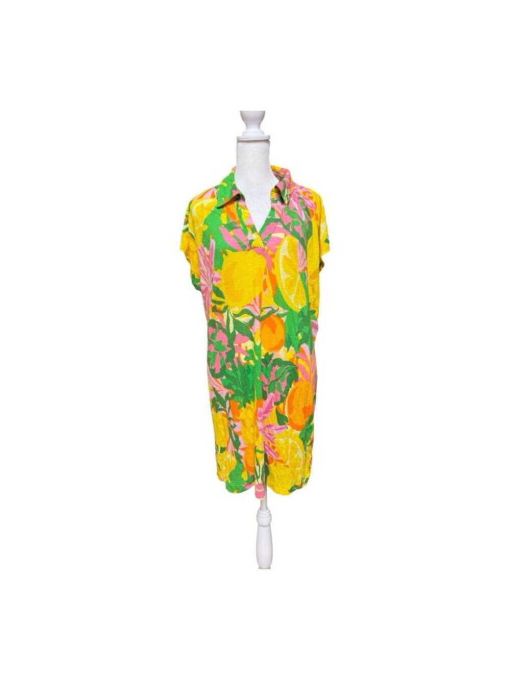 C&C California Linen Lyocell Citrus Tropical Cover Up Tunic Dress XL